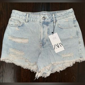 ZARA Light Wash Denim High-Waisted Shorts